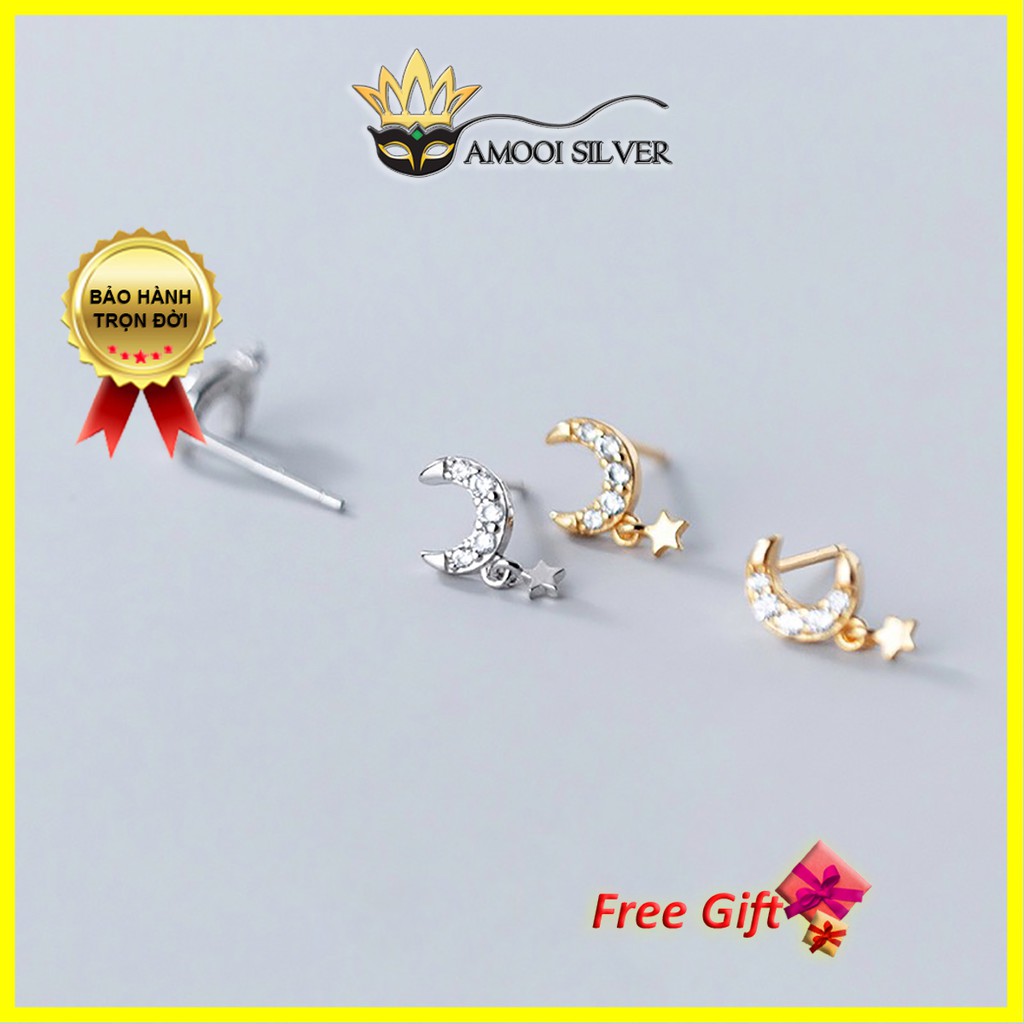 Bông tai bạc S925 vầng trăng khuyết - Amooi Silver AB202