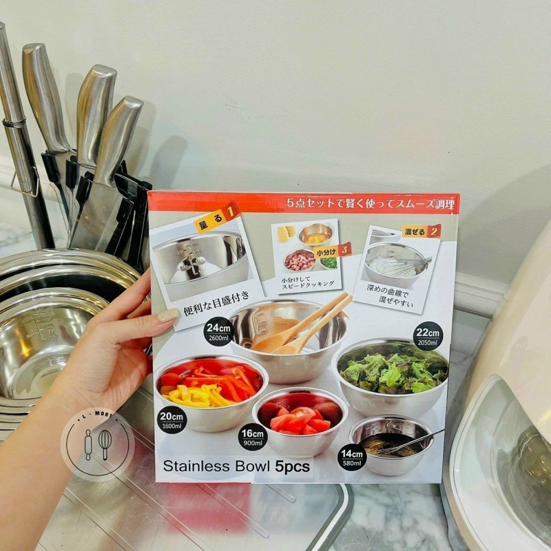 Bộ set 5 bát innox Hàn quốc đẹp loại 1