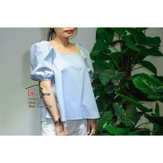 |s041| áo linen xanh cổ vuông