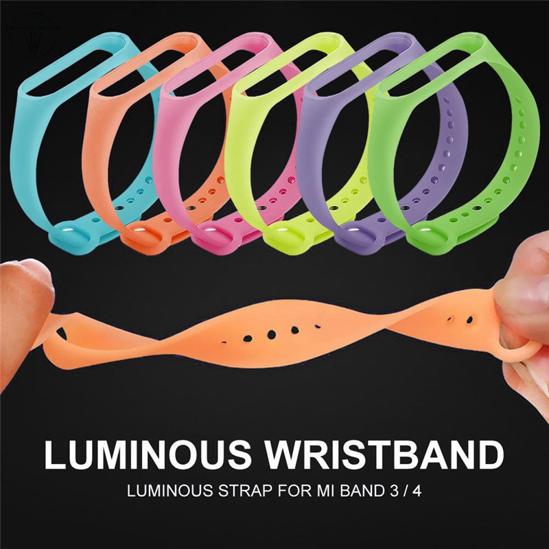 Dây đeo đồng hồ chất liệu TPU phát quang thay thế tiện dụng cho Xiaomi Miband 3/4
