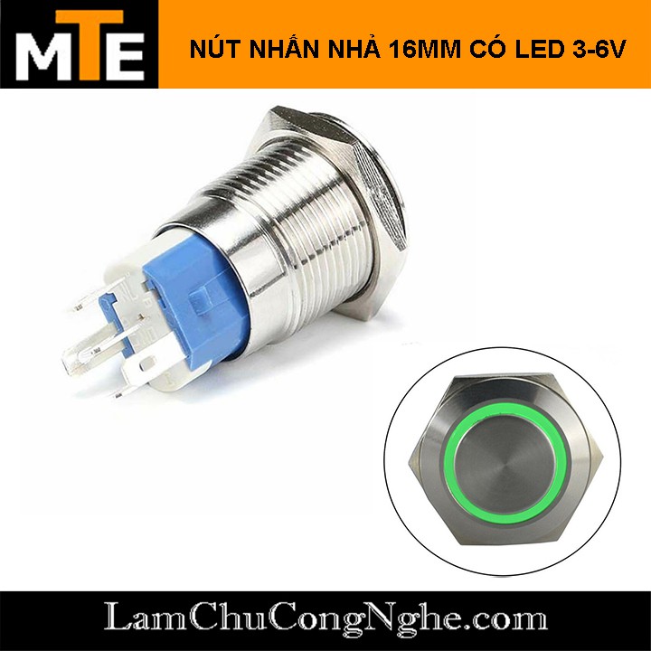 Nút nhấn nhả chống nước có led 16mm 3-6V