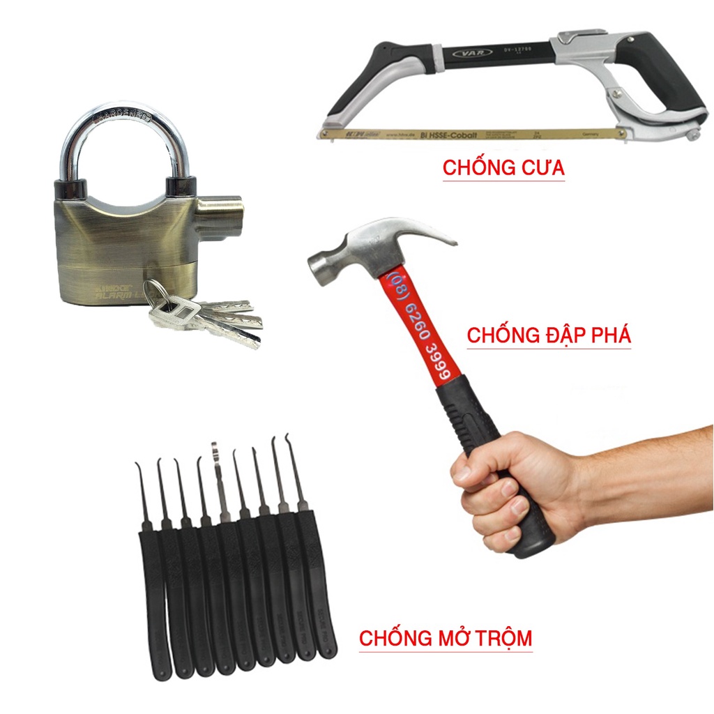 Khóa báo động, ổ khóa chống trộm thông minh Kinbar còi hú to cảnh báo chống trộm