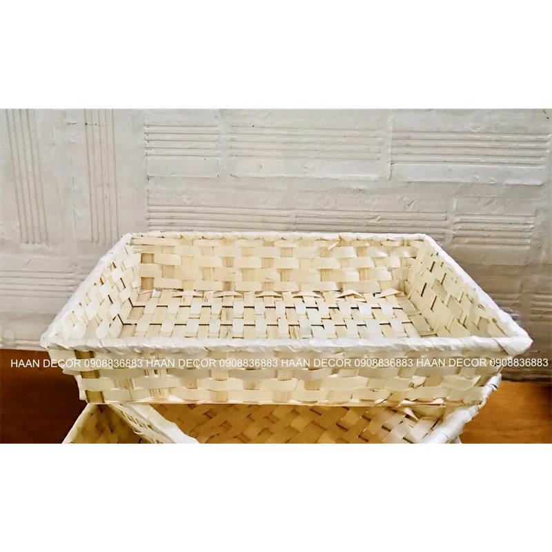Giỏ tre, khay tre để quà biếu, quà tặng, trái cây, bánh kẹo hình chữ nhật - KT 36x26xh7cm