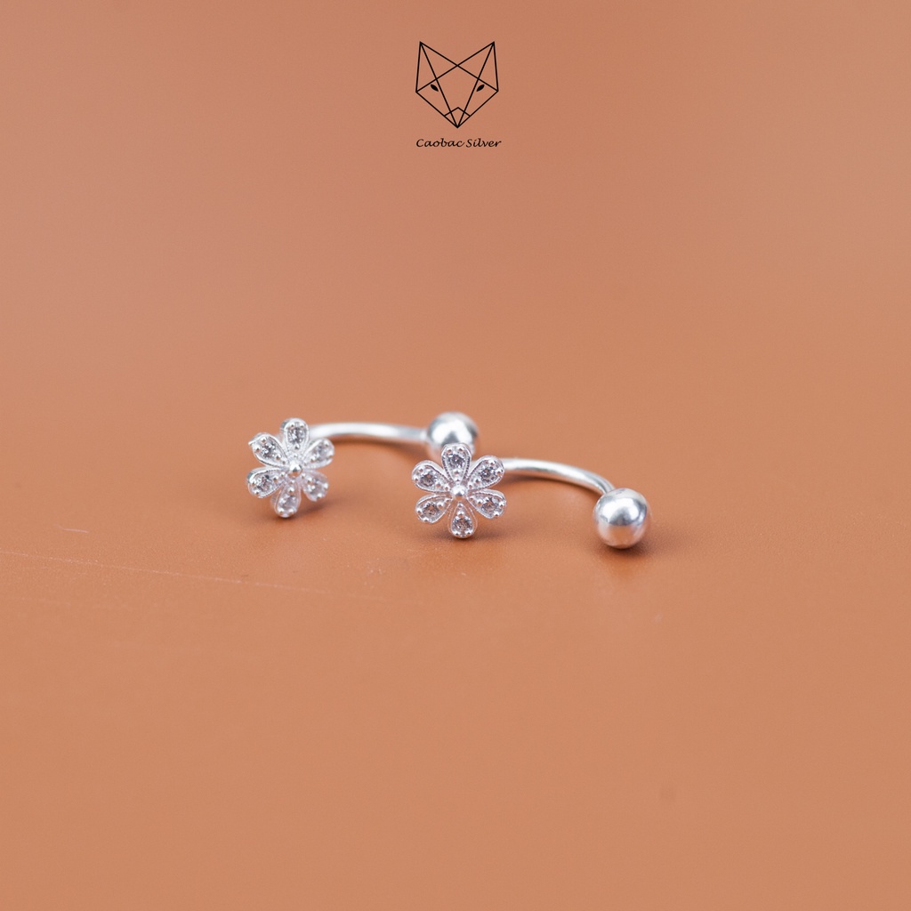 Bông Tai Bạc Ta CaoBac Jewellery Cho Nữ Đính Đá Thiết Kế Hình Hoa Đá Chốt Bi Cong Xoắn