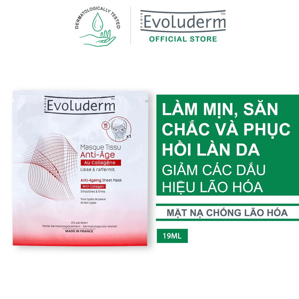 Mặt nạ Evoluderm giúp ngăn ngừa lão hoá bổ sung tinh chất Collagen - Anti Ageing Sheet Mask with Collagen 19ml