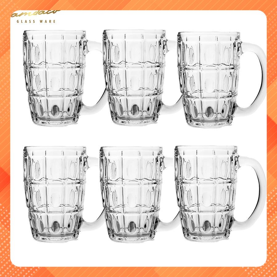 FREESHIP TOÀN QUỐC 50K - Bộ 6 Ly Thủy Tinh 316 Có Quai Uống Bia 375ML - Camdaco