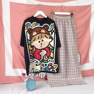 UNISEX - SET ÁO THUN 3D CUTE + QUẦN CARO - QUẦN LOANG MÀU + QUẦN CARO ULZZANG