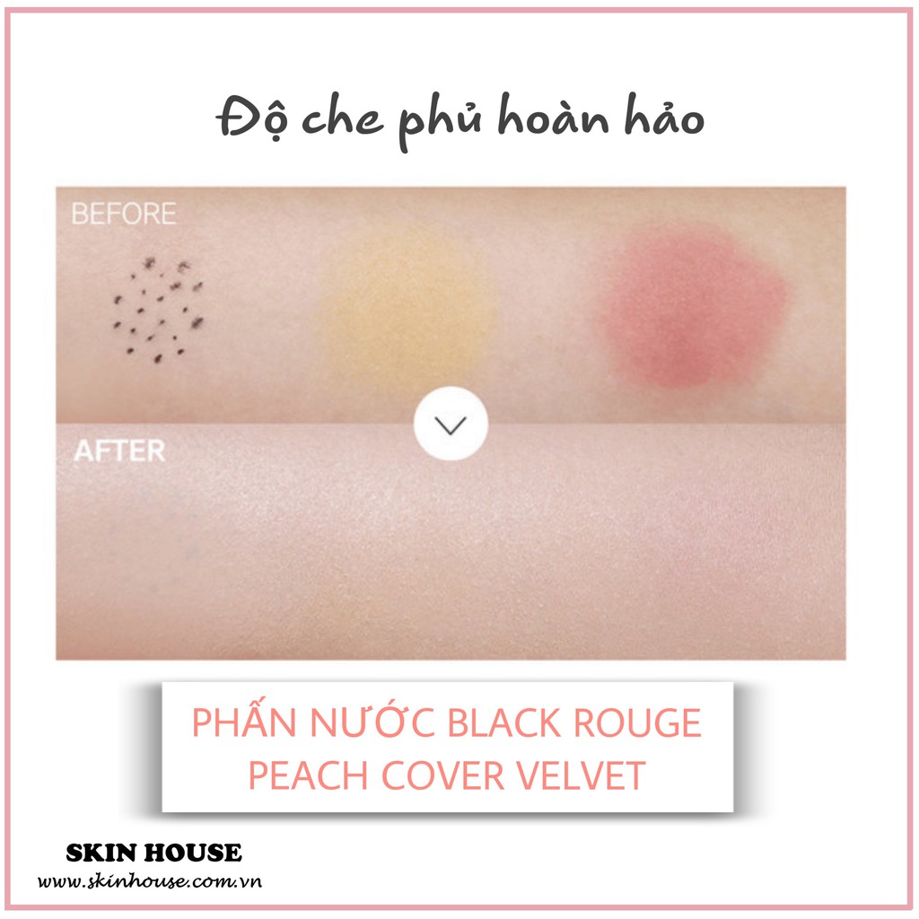 Có sẵn-Phấn nước Black Rouge Peach Cover Velvet - Phấn nước quả đào siêu mịn che phủ