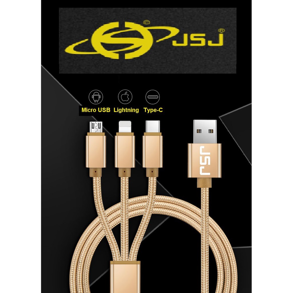 Cáp sạc đa năng JSJ 3 trong 1 Lightning - Micro USB - Type-C dây dù