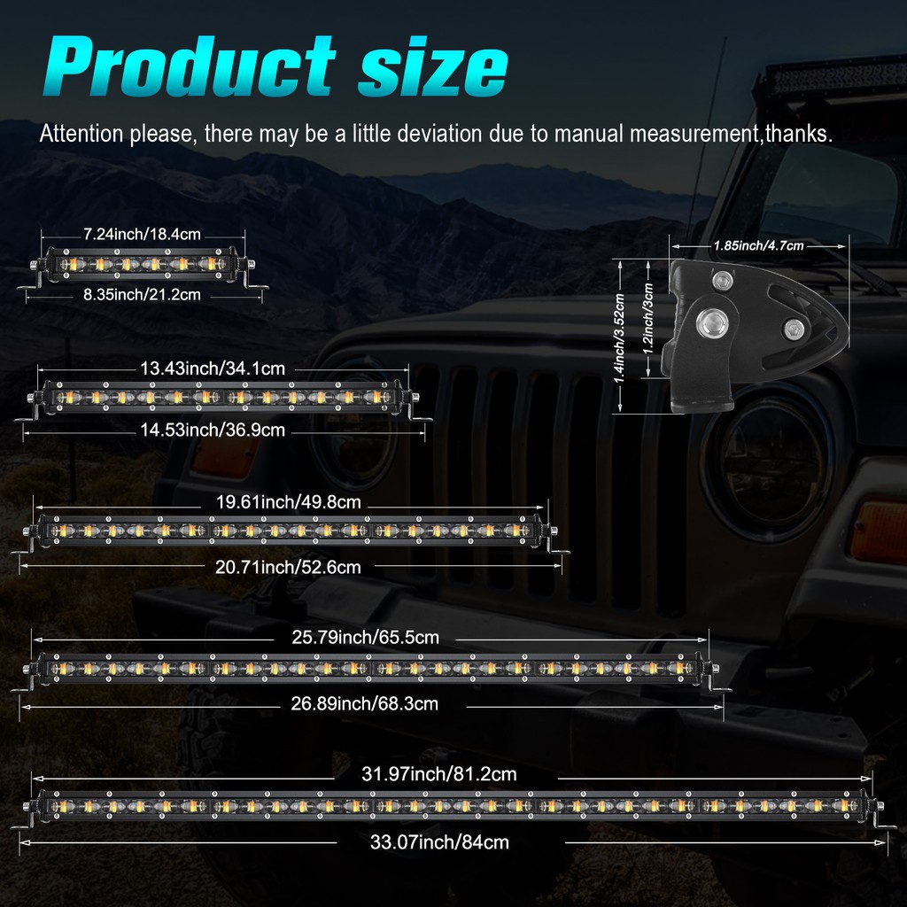 UNI-SHINE 7inch 14inch 20inch 6D Đèn LED offroad Thanh màu kép 3000k / 6000K Màu trắng hổ phách Cảnh báo lũ lụt Đèn nhấp nháy Đèn LED làm việc cho xe tải ATV SUV 4X4 UTV