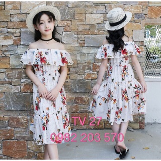 TV27- Đầm maxi trễ vai bé gái
