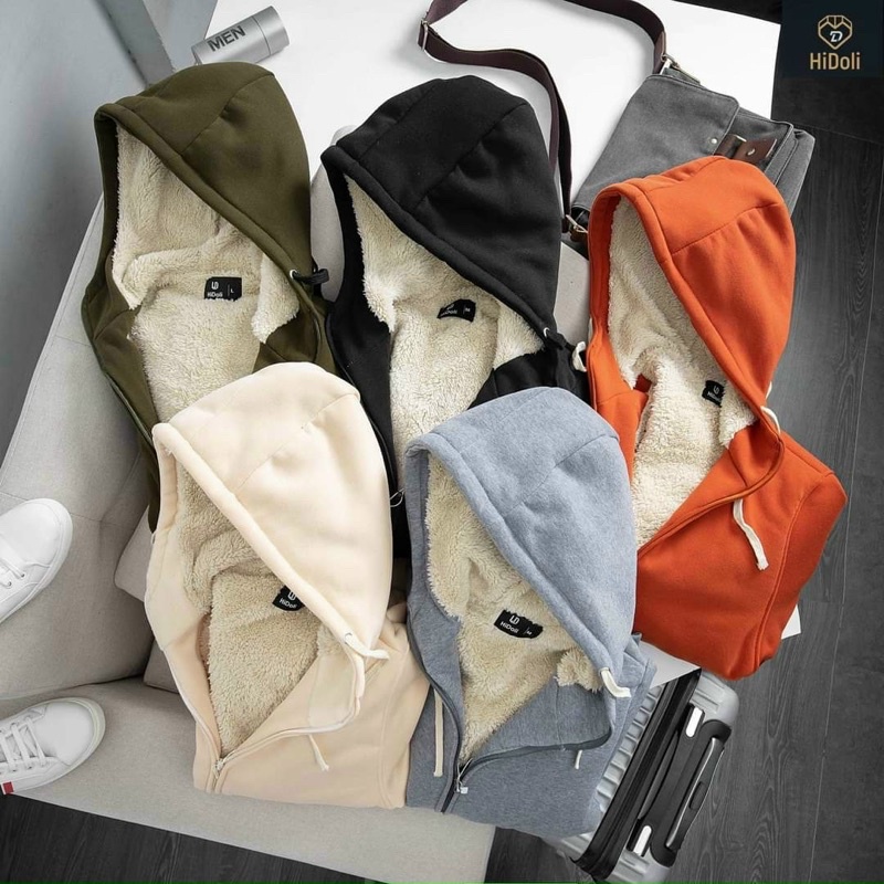 Áo khoác nỉ hodie mũ lót lông cừu nam nữ mặc đôi được