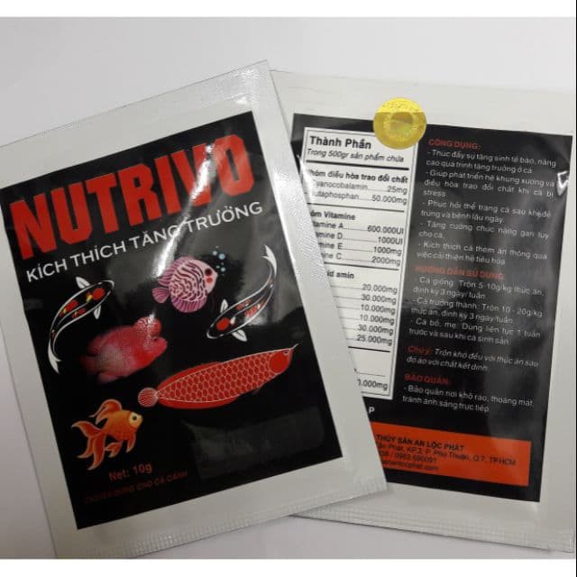 NUTRIVO thức ăn bổ sung cho cá. thúc đẩy sự tắng sinh tế bào. Phát triển khung xương phục hồi sức sau khi cá đẻ và bệnh
