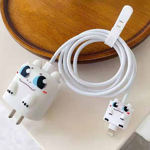 Bộ Phụ Kiện Bảo Vệ Dây Cáp Sạc iPhone 18w / 20w Hình Khủng Long Dễ Thương