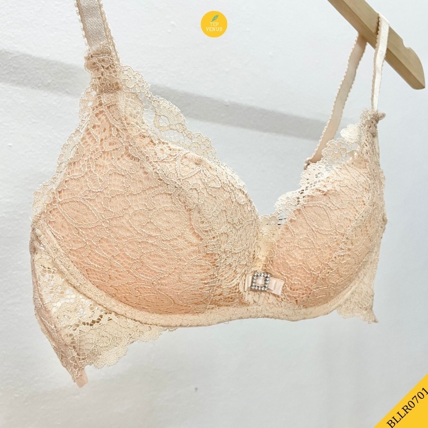 Bộ Đồ Lót Ren Không Gọng Đệm Mỏng Vừa 2,5cm Đính Đá Ngực Sexy Tep Venus BLR0701