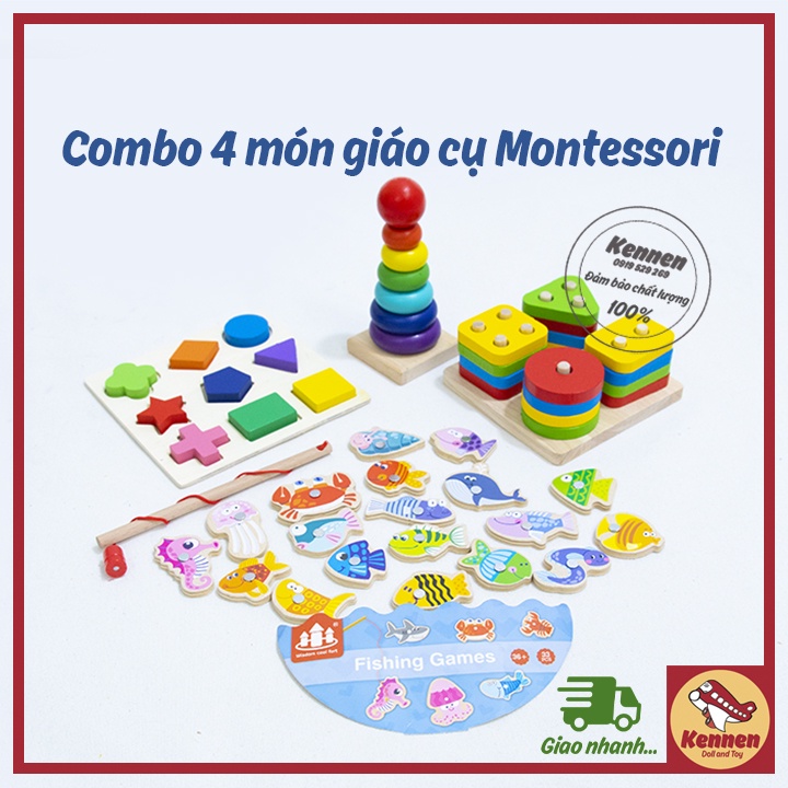 Combo 4 món đồ chơi tư duy gỗ cho bé từ 1-2 tuổi