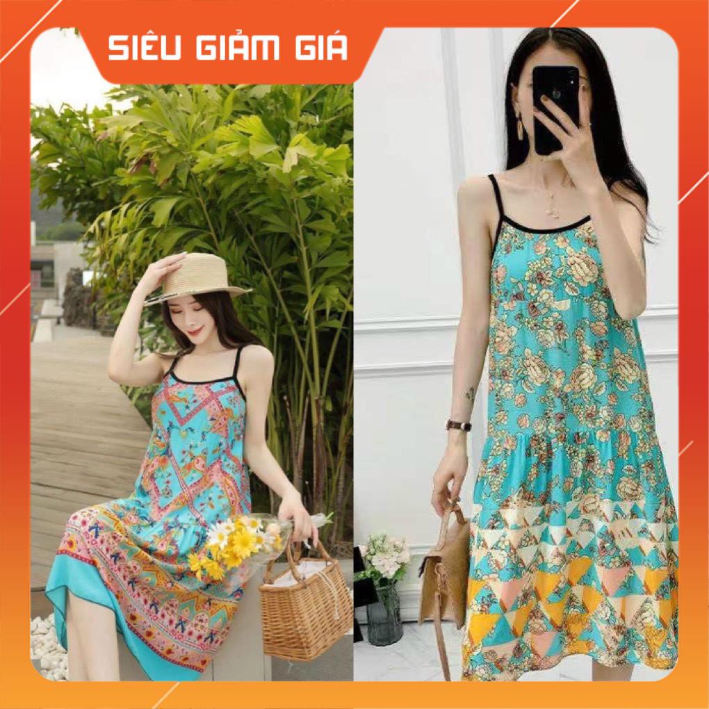 váy lanh bầu 2 dây siêu nhẹ , siêu mát Free size 40~65kg