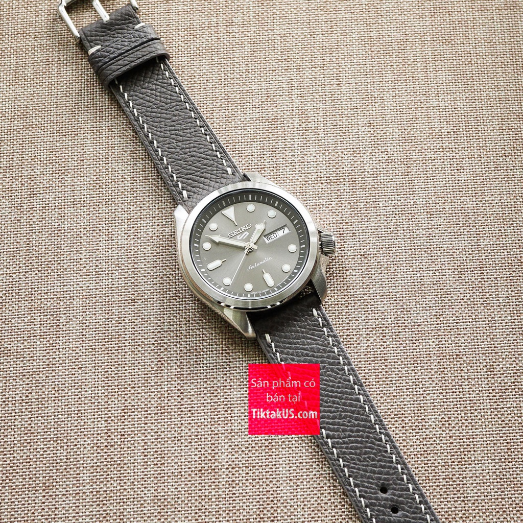 Dây đồng hồ da bò epsom Pháp chỉ viền trắng kèm khóa đủ size 18mm - 20mm - 22mm