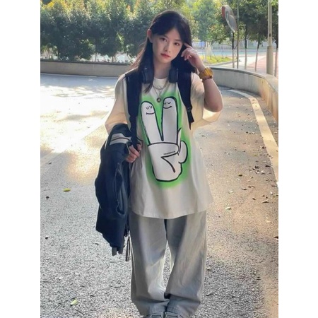 áo thun cototn tay lỡ dáng rộng unisex - bàn tay