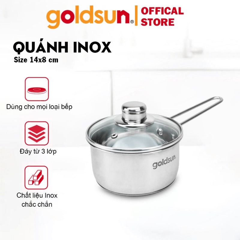NỒI NẤU BỘT GOLDSUN GPO2100-IH ĐÁY TỪ 3 LỚP, 14cm INOX 403 AN TOÀN CHO BÉ