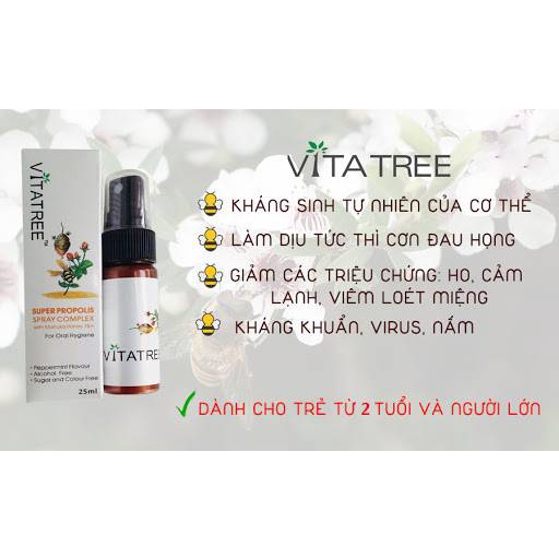 Chai xịt giảm đau họng keo ong Vitatree