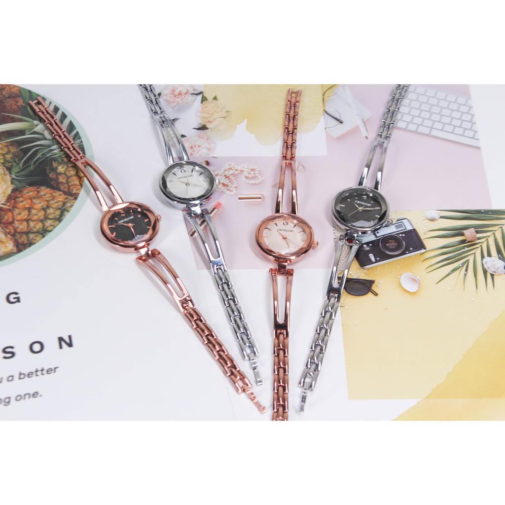 Đồng hồ nữ Candycat 12 dây thép mặt tròn 3D Bán lẻ giá sỉ