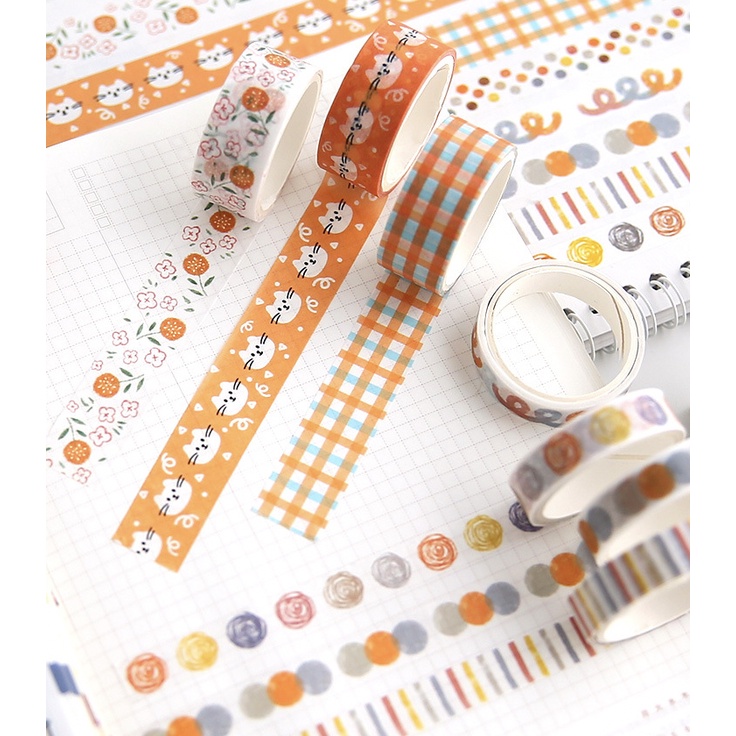 [Size 17mmx3m và 10mmx3m] Set 3 hoặc 5 cuộn băng keo trang trí paper washi tape phong cách Hàn Quốc