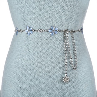 Thắt lưng dây xích chuỗi hoa đá, đai váy nữ hoa 5 cánh móc xích kim loại