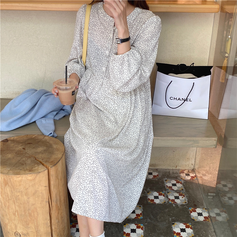 Đầm mini tay dài cổ tròn in hoa thời trang nữ 38078