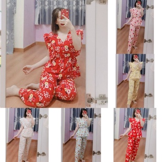 Đồ bộ nữ,măc nhà 💚 set bộ lụa mango hoa nhí tay cánh tiên quần dài có túi freesize dưới 65kg