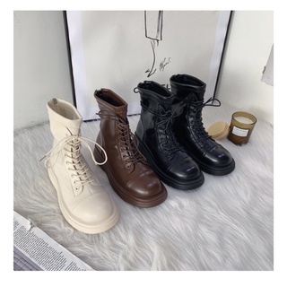 Giày boots martin cao cổ khoá kéo đế bằng ba màu có ảnh thật