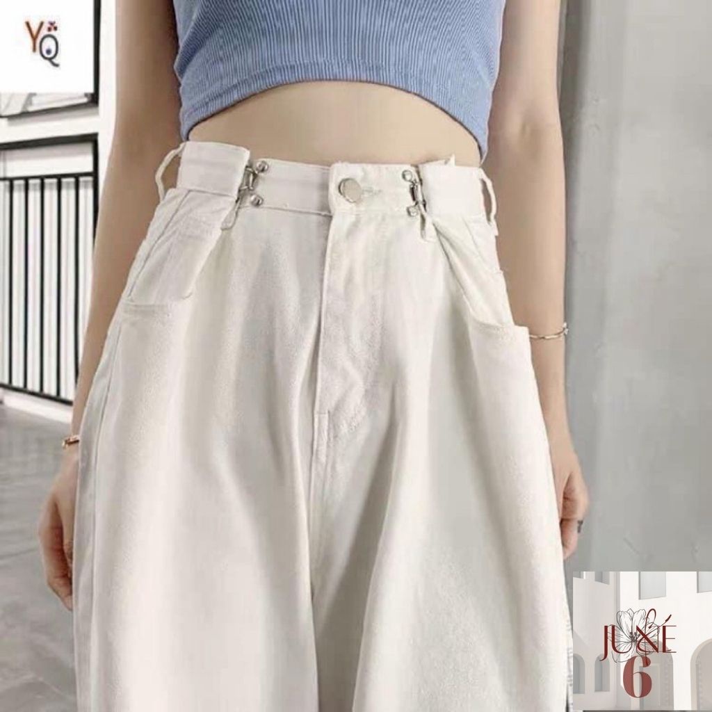 Quần Jean Ống Rộng GÀI EO Nữ -Quần Jeans Ống Rộng Màu Trắng Kem Ulzzang Unisex