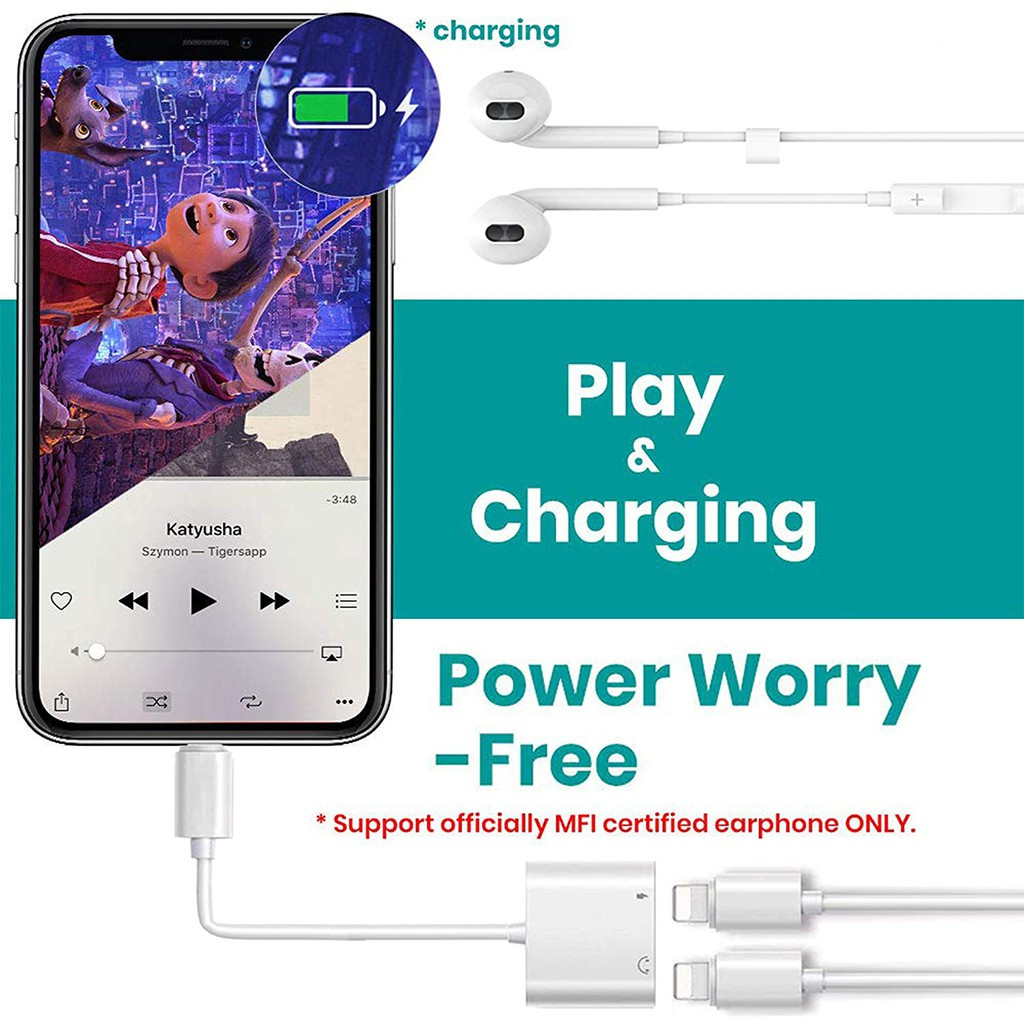 Cáp Chia Cổng Lightning Sang 3.5mm 2 Trong 1 Cho Tai Nghe Iphone 12 / 12 Pro / 11 / Xs / Xr / X 8 / 7 / Ipad