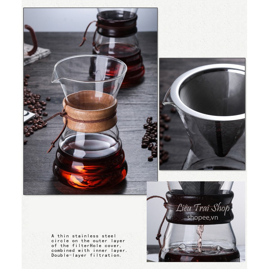 Bình chemex pha cà phê pour over drip brew v60 thủy tinh 500ml