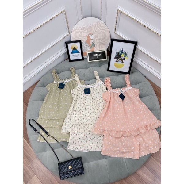 bộ đũi hoa nhí dây bèo phối ren ngực bộ nữ mặc ở nhà | BigBuy360 - bigbuy360.vn