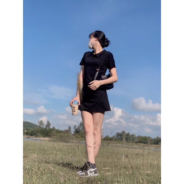 Váy Polo Trơn Nữ  🌸 Đầm dáng suông polo chất cotton, thun cộc tay màu ĐEN | HỒNG | XÁM Ulzzang HOT 🌸