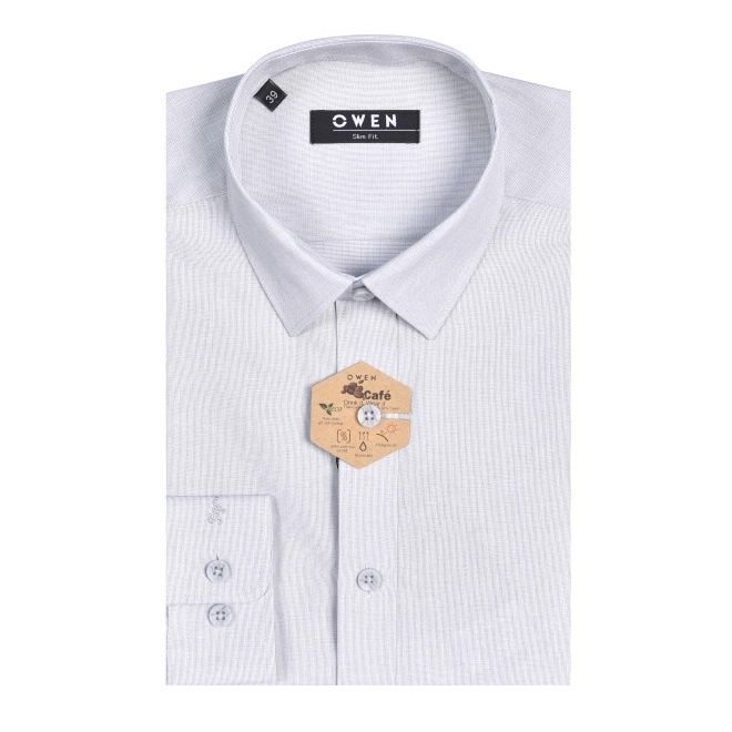 Áo Sơ Mi Nam Tay Dài Owen AS22727DT Màu Xám Nhạt Dáng Slim Fit Chất Liệu Vải Cafe Cao Cấp