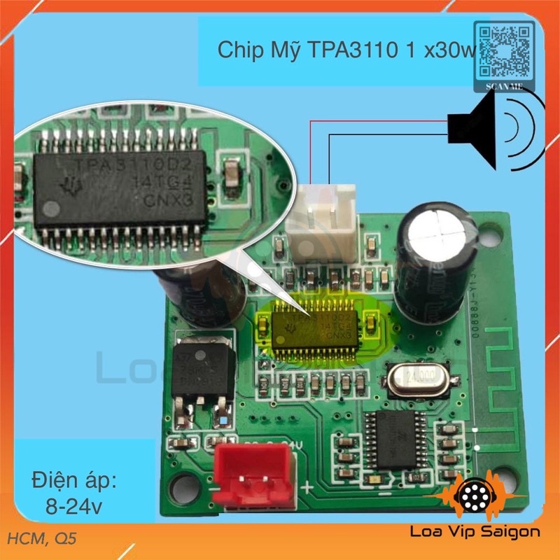 [VER 2] Mạch Công suất TWS, chip Mỹ TPA3110 mono 1x25w, Bluetooth 5.0, âm thanh chuẩn, công suất thực