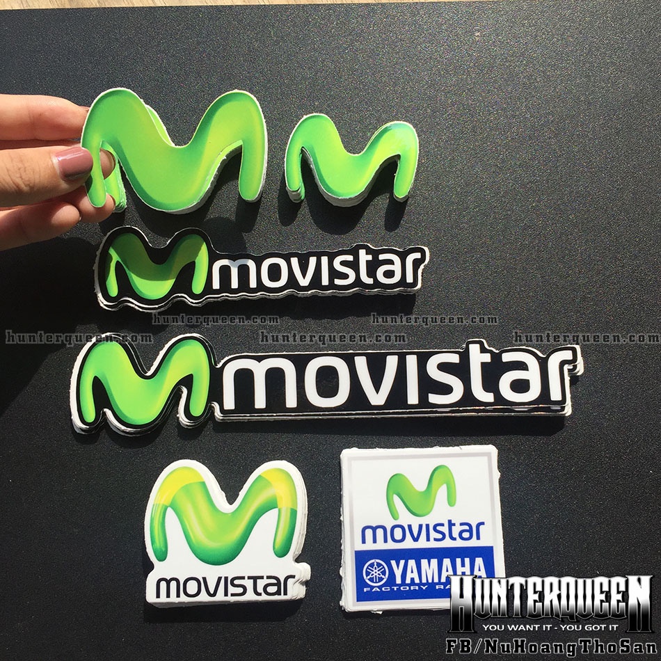 Trọn bộ 6 logo Movistar 3D. Decal cao cấp, chống nước, bền màu, độ dính cao. Sticker dán xe máy