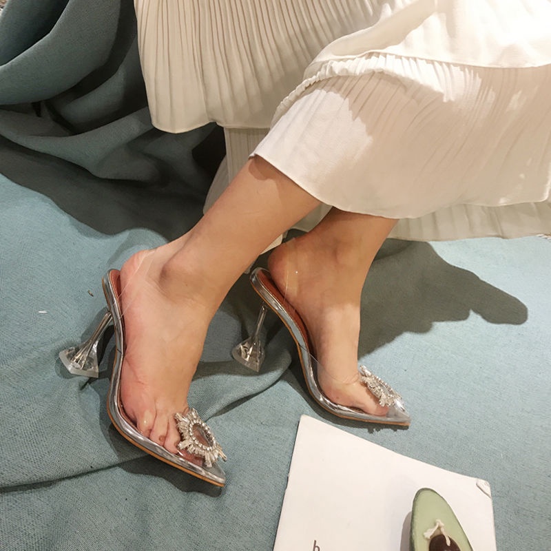 Giày Cao Gót Mũi Nhọn Quai Trong Suốt Đính Đá Thời Trang 2022 Size 34-42