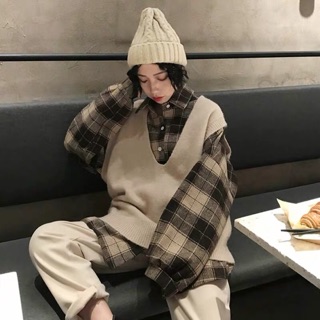 Set áo sơ mi dạ và áo Cadigan