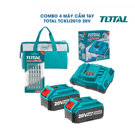 Bộ 4 máy cầm tay dùng pin 20V TOTAL TCKLI2010 gồm máy khoan, máy bắn vít, máy cưa lọng, máy cưa đĩa  NICA