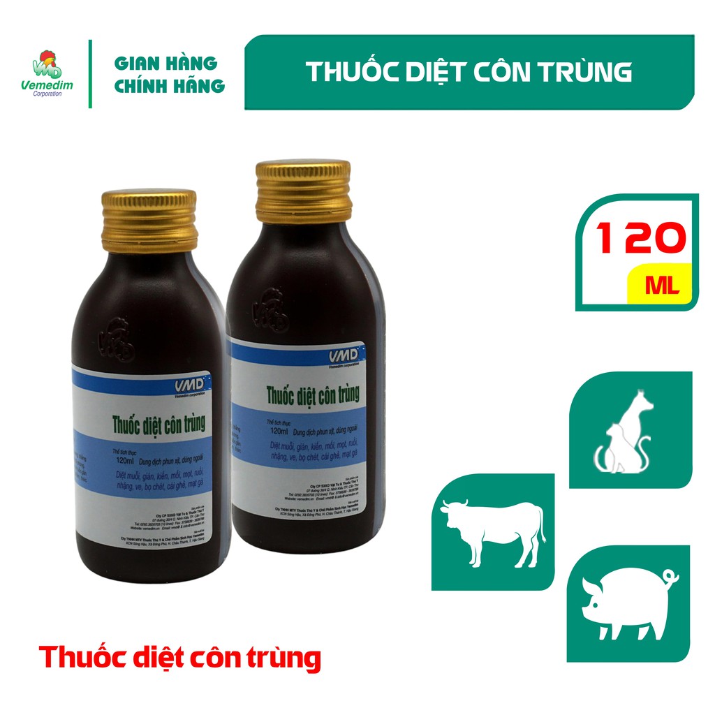 Vemedim Thuốc diệt côn trùng như muỗi, gián, kiến, mối, mọt, ruồi, nhặng, ve, bọ chét, cái ghẻ, mạt gà, chai 120ml