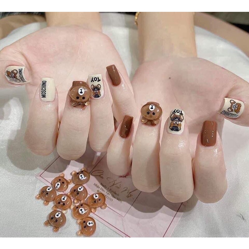 Charm gấu nâu trang trí móng tay, phụ kiện nail