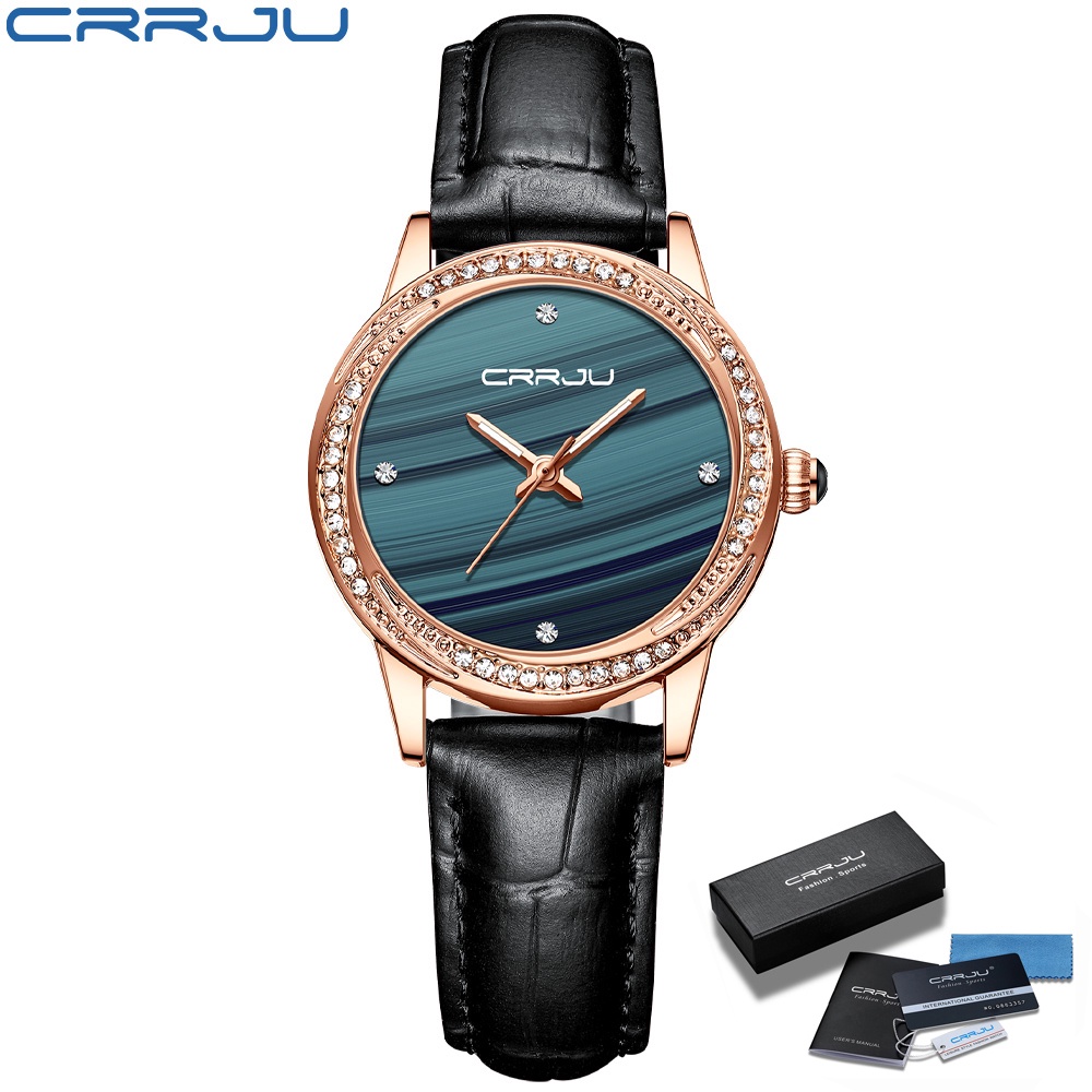 Đồng hồ quartz CRRJU 2189 chống thấm nước với dây đeo chất liệu da