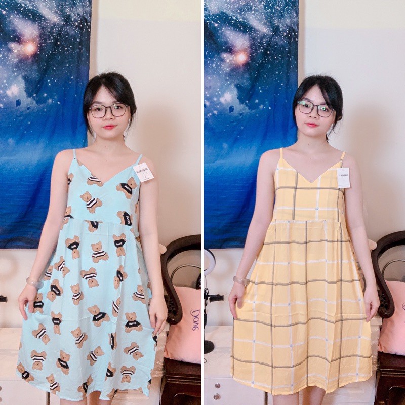 Váy ngủ, đầm ngủ 2 dây kiểu dáng dễ thương thoáng mát từ 50-65kg
