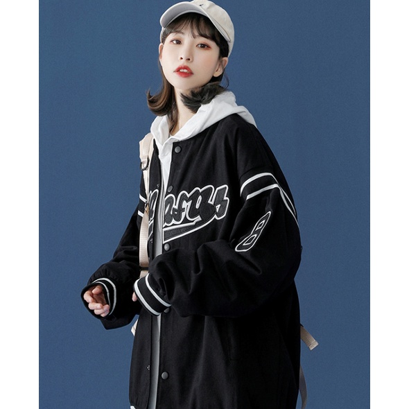 Áo khoác bóng chày dáng rộng thêu họa tiết thời trang phong cách Hàn Quốc cho nam và nữ