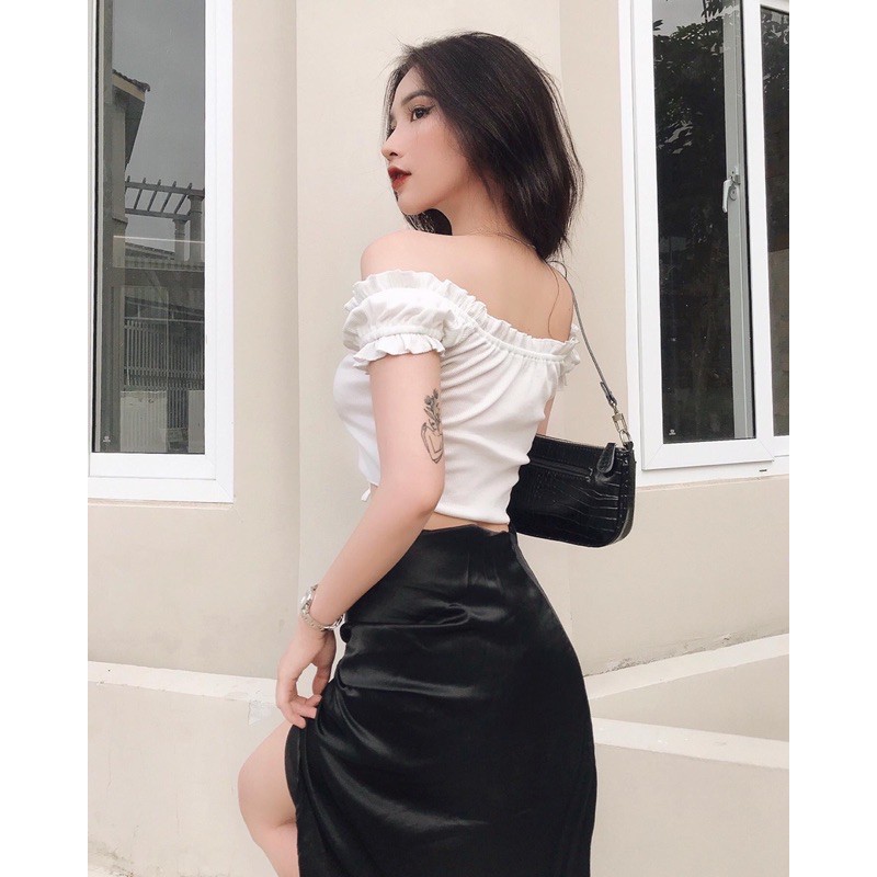 Áo Croptop Cột Dây Viền Bèo Chất Thun Gân Cực Sexy (TOMIE TOP) | BigBuy360 - bigbuy360.vn