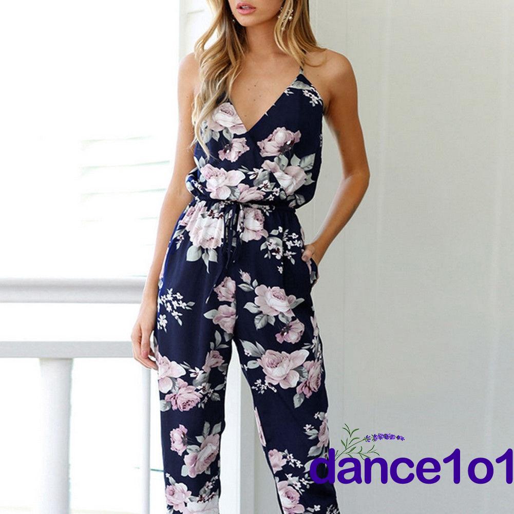 Jumpsuit tay ngắn cổ chữ V thời trang quyến rũ cho nữ