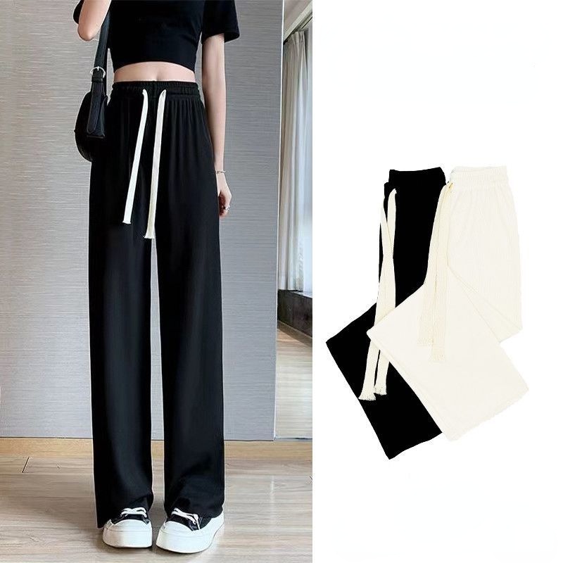 Quần Dài Lưng Cao Dáng Rộng Vải Lụa Lạnh Mỏng Thời Trang Mùa Hè Mới 2022 Cho Nữ